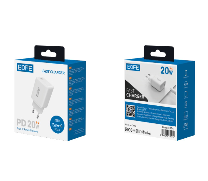 Зарядное устройство EOFE E204, USB-C 20 Вт, белое