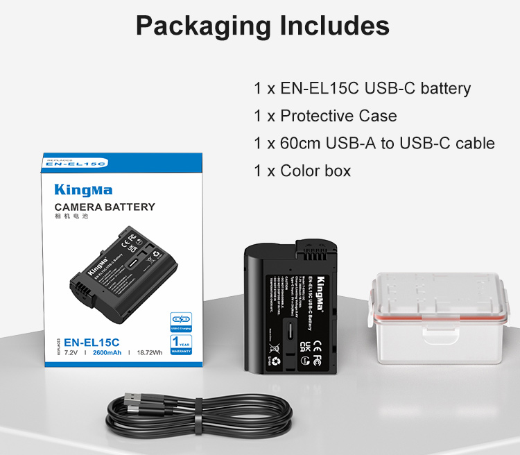 Аккумулятор Kingma EN-EL15c c портом зарядки USB-C, 2600 мАч