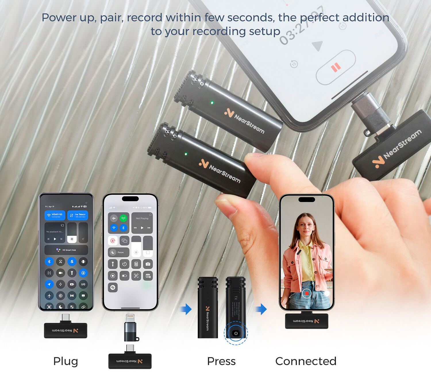 Беспроводная система Nearity NearStream AWM10T-P: 2 микрофона, приемник USB-C + адаптер Lightning