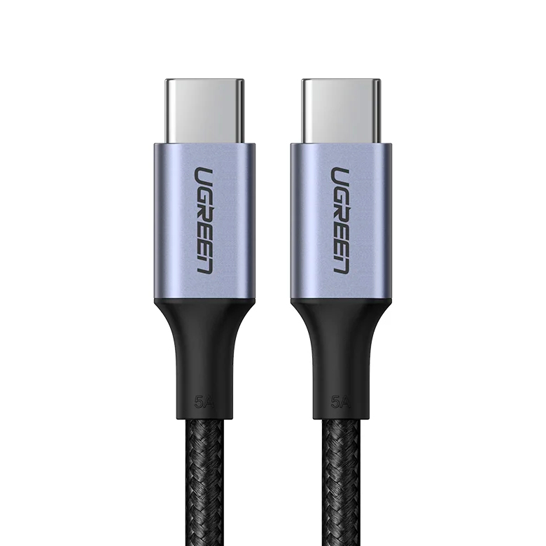Кабель Ugreen US316, USB-C - USB-C, 100 Вт, 5A, 1 м, серый