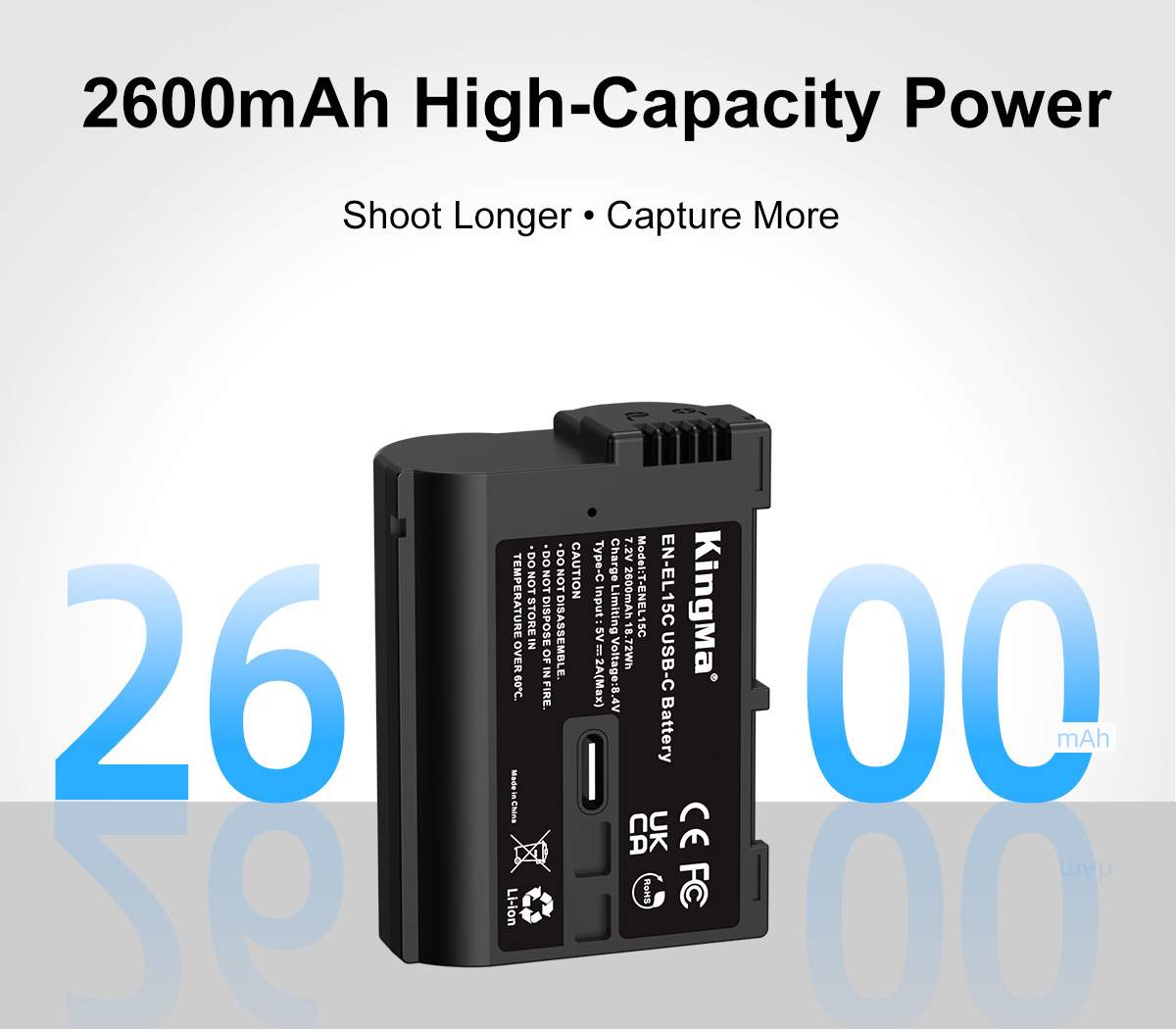 Аккумулятор Kingma EN-EL15c c портом зарядки USB-C, 2600 мАч