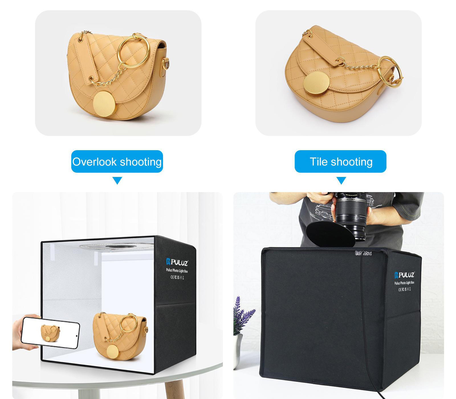 Фотобокс Puluz 50 см, с кольцевой подсветкой 30Вт и 6 фонами (уцененный)