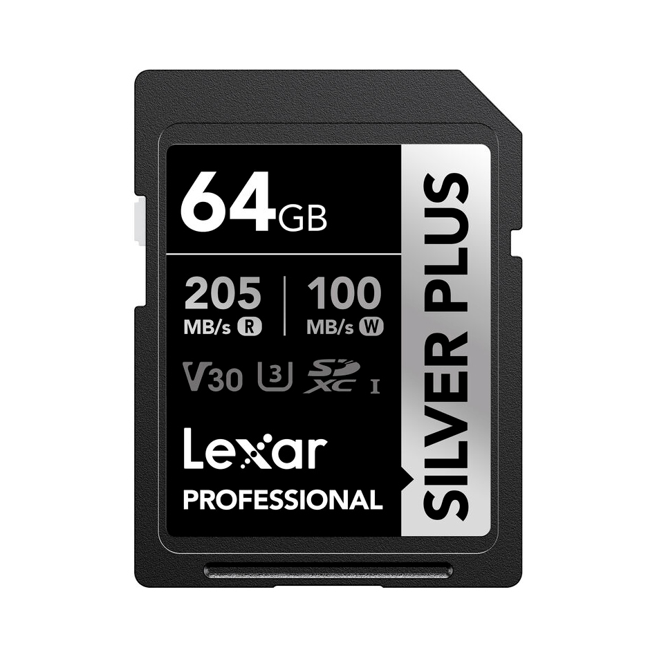 Карта памяти Lexar SDXC 64GB Professional Silver Plus UHS-I U3 V30 (205/100 MB/s)