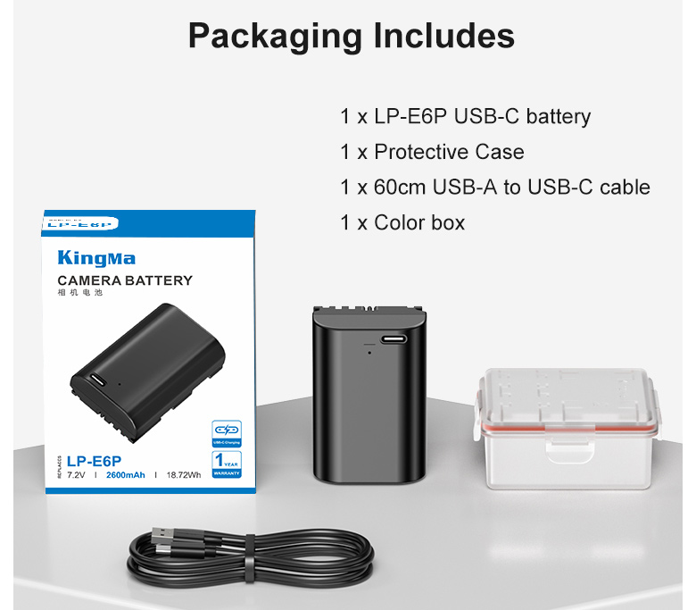 Аккумулятор Kingma LP-E6P с портом зарядки USB-C, 2600 мАч