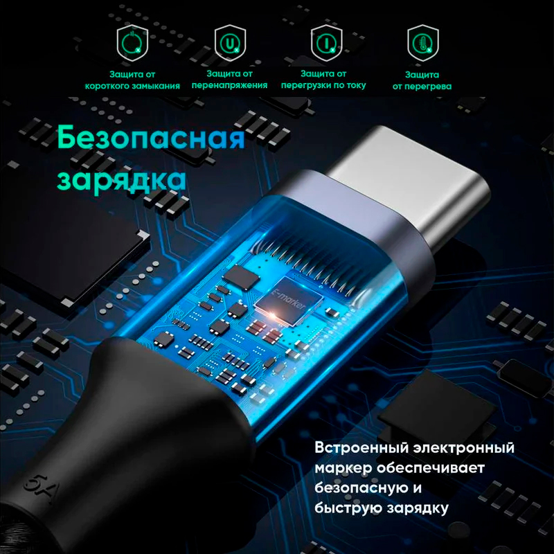 Кабель Ugreen US316, USB-C - USB-C, 100 Вт, 5A, 3 м, серый