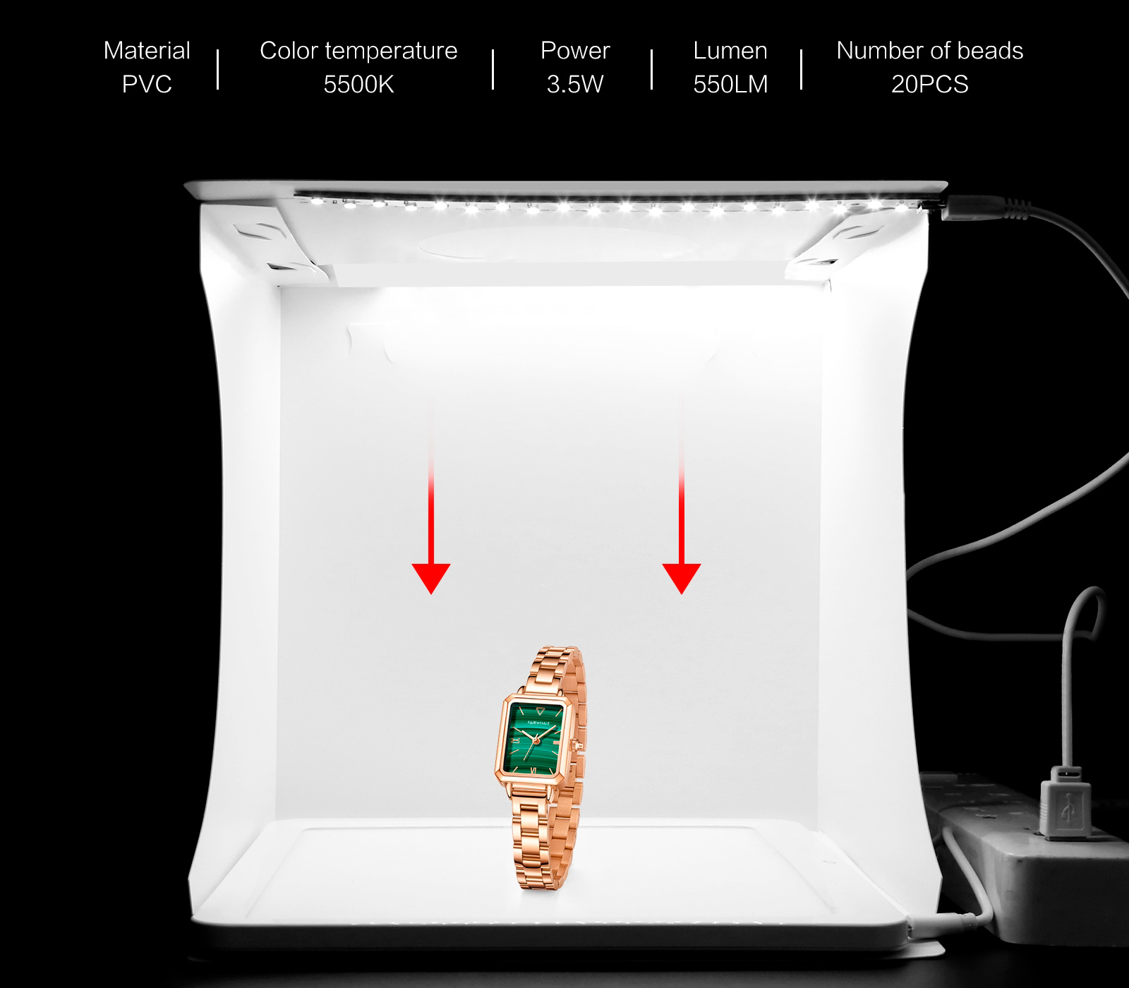Фотобокс с подсветкой Puluz PU5028, 23 см, 1 LED панель 3.5 Вт + 2 фона