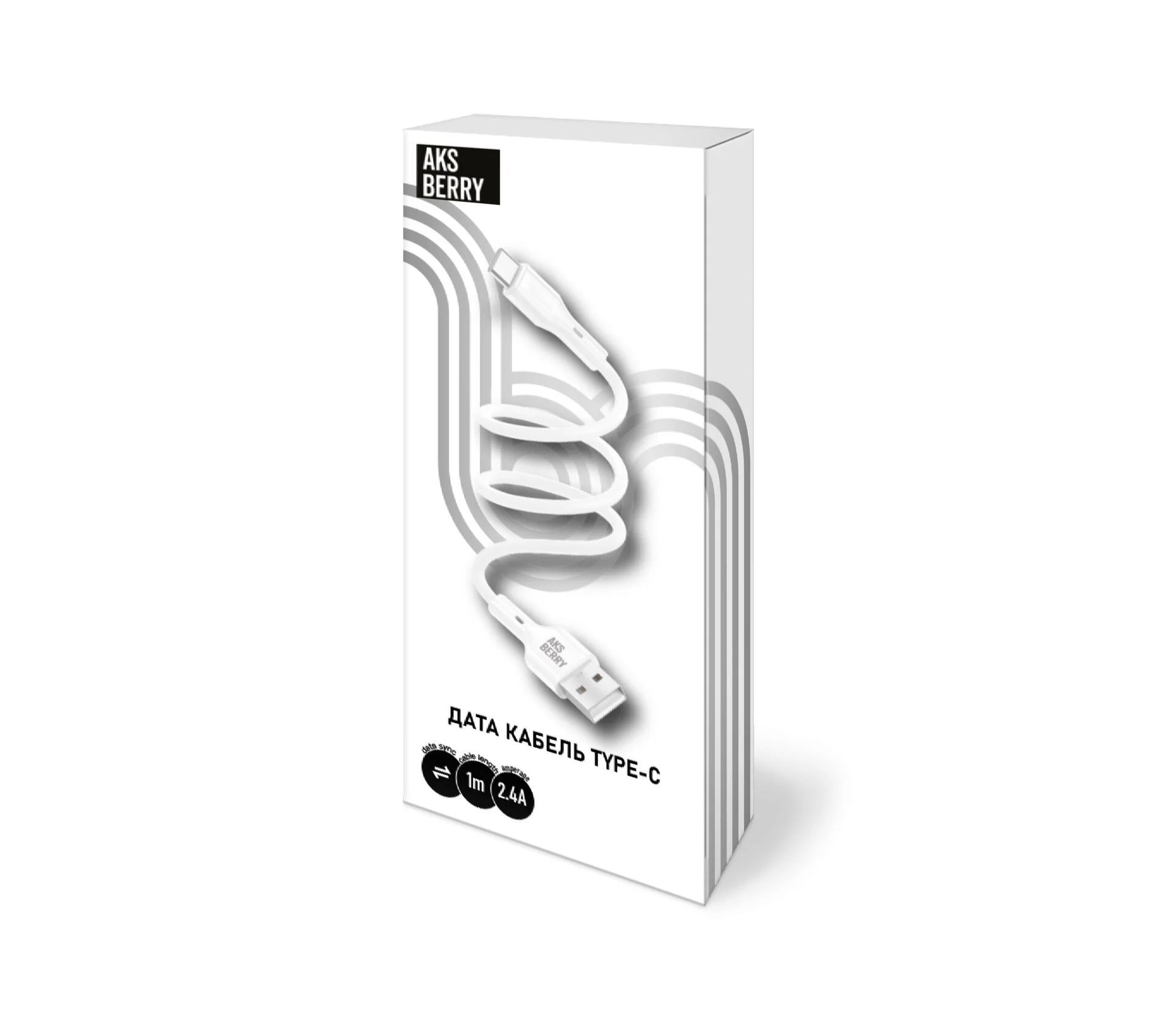 Кабель Aksberry X155, USB-A - USB-C, 1 м, белый