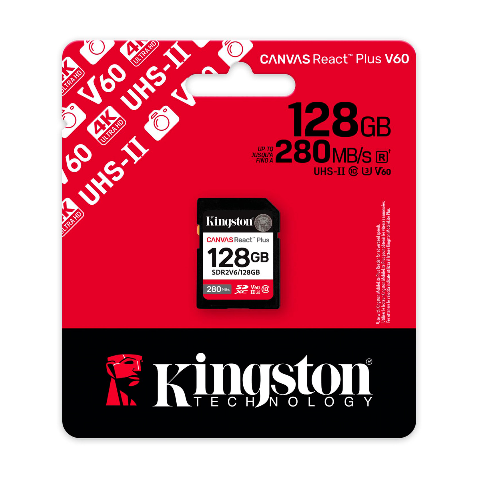 Карта памяти Kingston SDXC 128GB Canvas React Plus UHS-II V60 100/280Mb/s