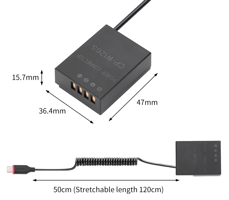 Адаптер питания Kingma TC-W126, USB type C, вместо Fujifilm NP-W126