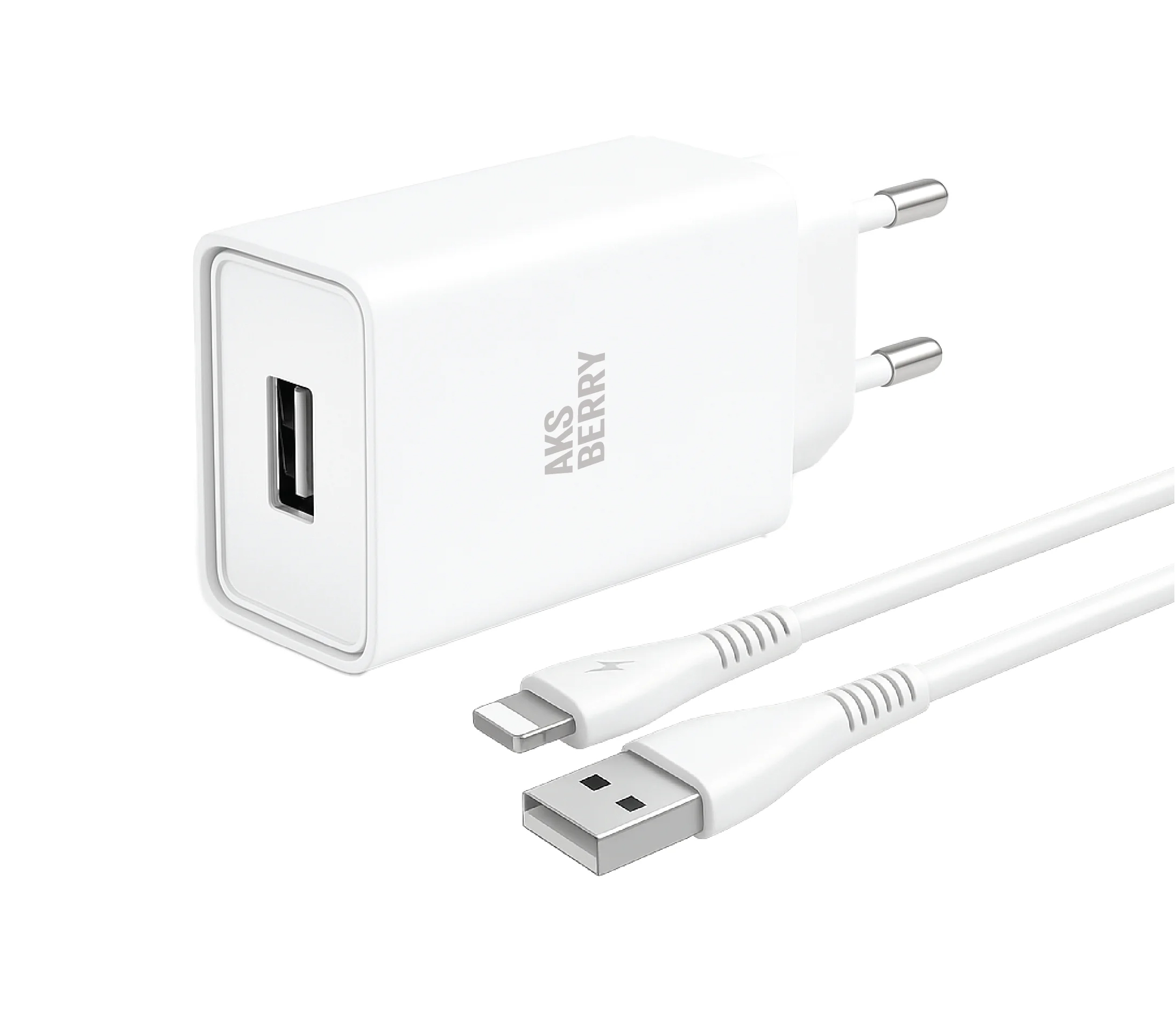 Зарядное устройство Aksberry T40, USB-A, кабель Lightning, белый