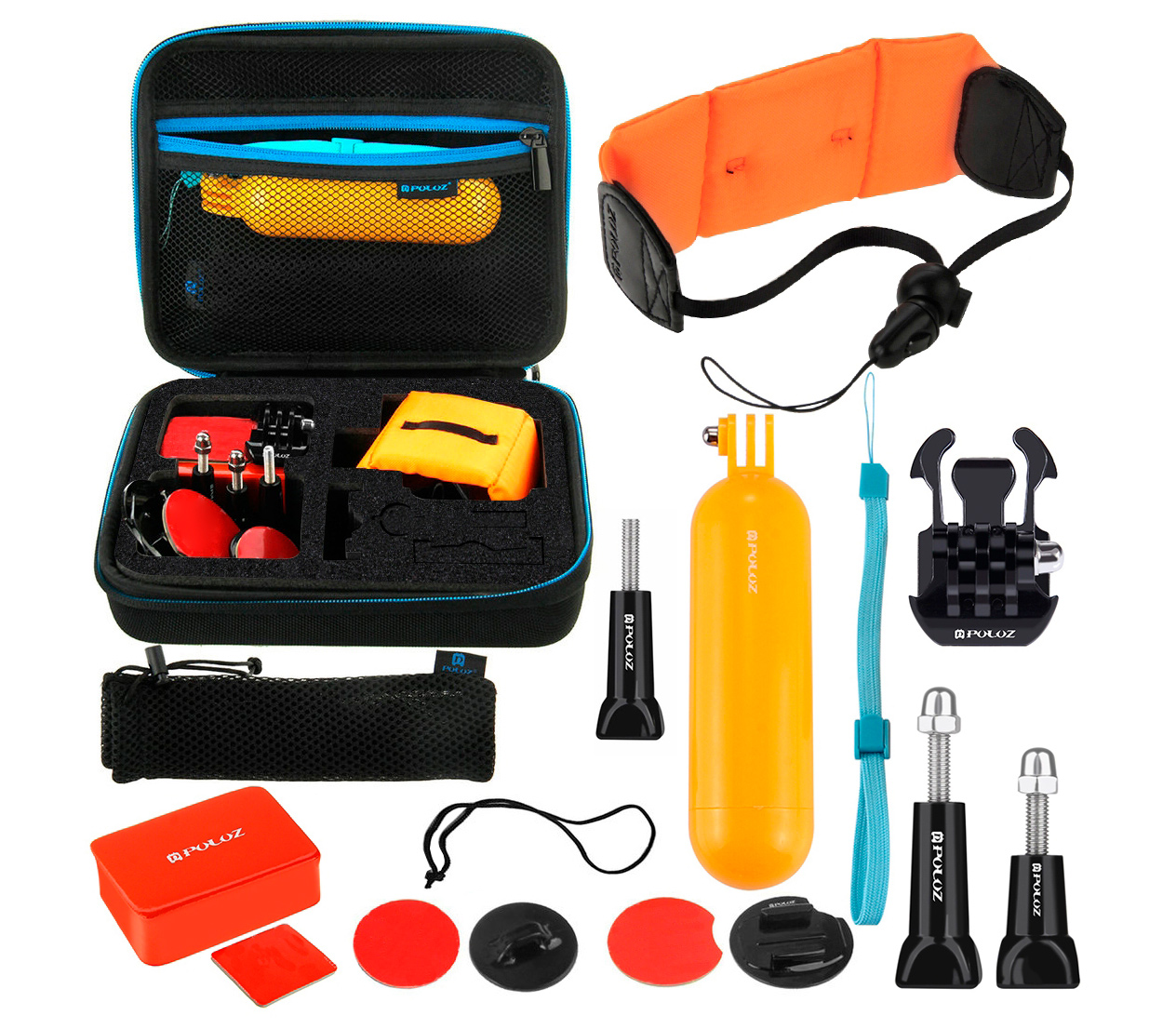 Комплект аксессуаров Puluz PKT13 Surfing Accessories Kit 14 в 1, для экшн-камер, в кейсе