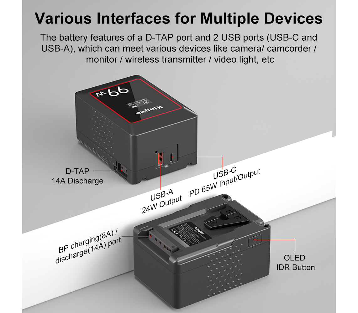 Аккумулятор Kingma 99W Mini, V-Mount, OLED дисплей, 6700 мАч