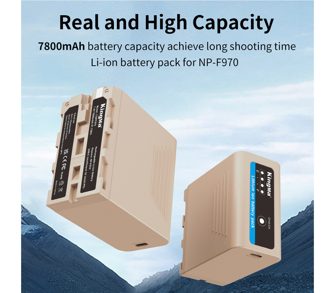 Аккумулятор Kingma NP-F970, 7800 мАч, зарядка USB-C PD 20W