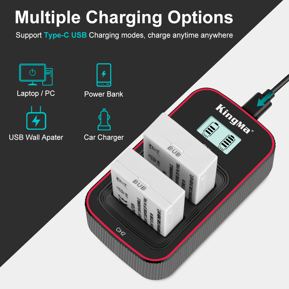 Зарядное устройство Kingma BM058-LPE8, USB, для 2х Canon LP-E8, дисплей