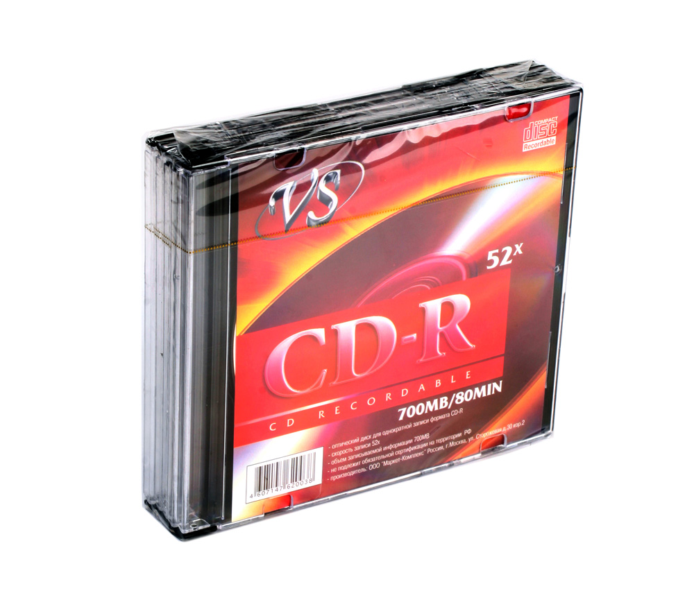 Диск VS CD-R 80 52x Slim, 5 шт