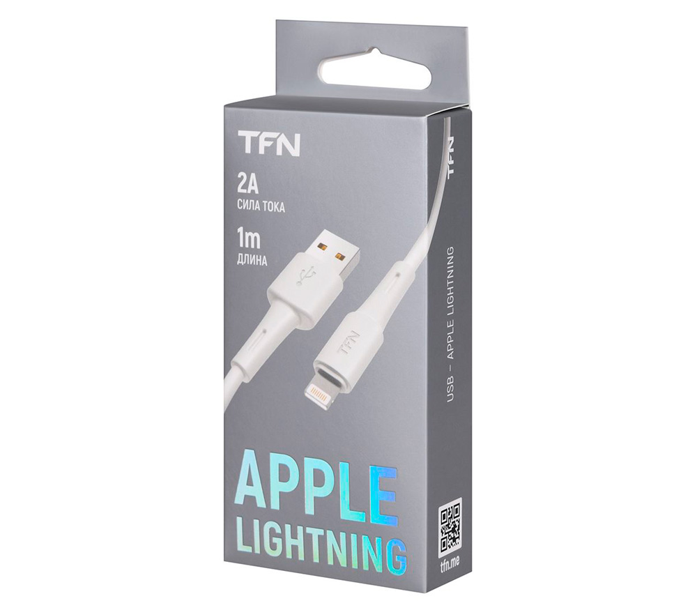 Кабель TFN USB-A / Lightning, ПВХ, 1 м, белый