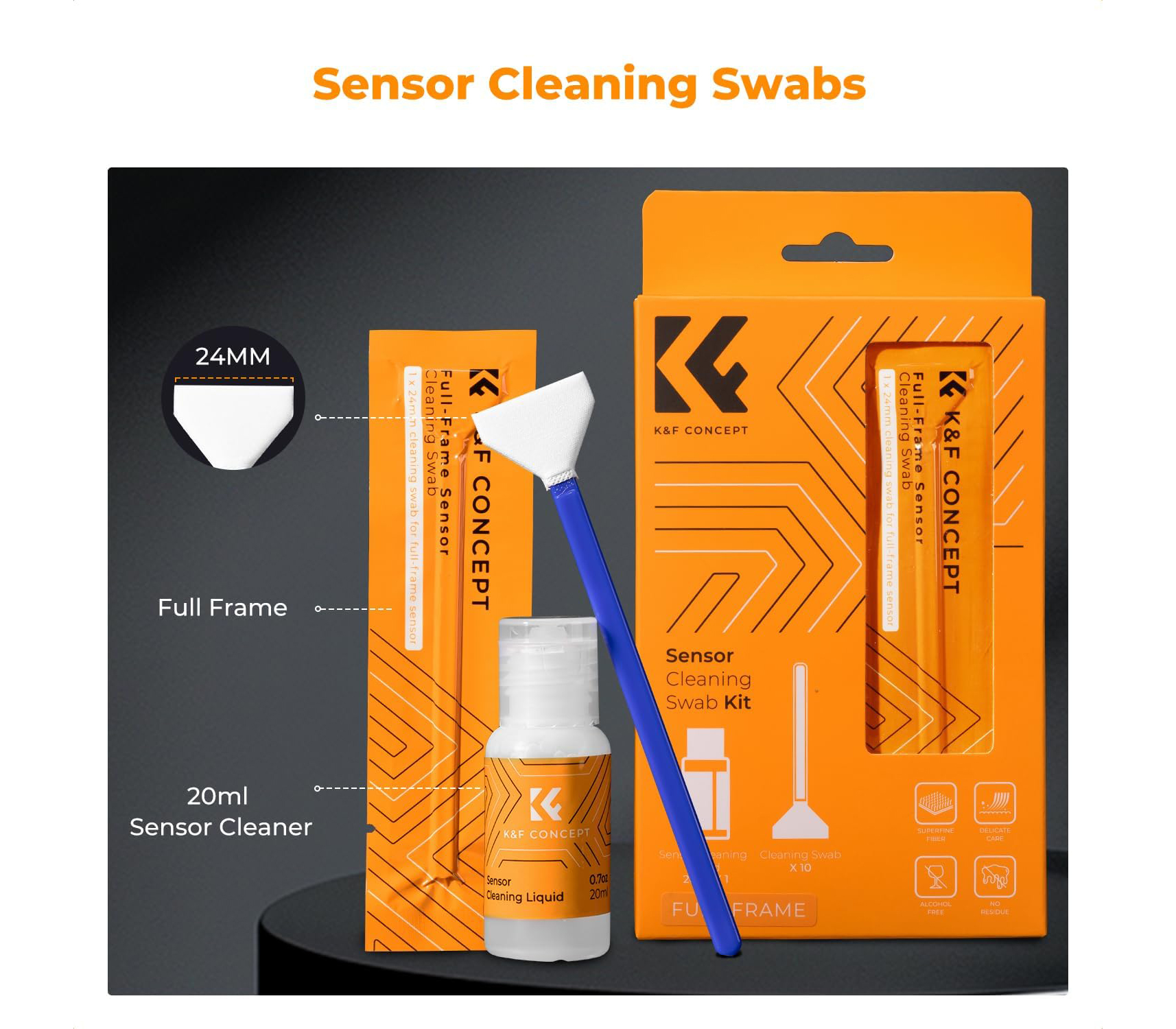 Шваброчки для чистки матриц K&F Concept 1617, для Full Frame камер (10 шт, жидкость)