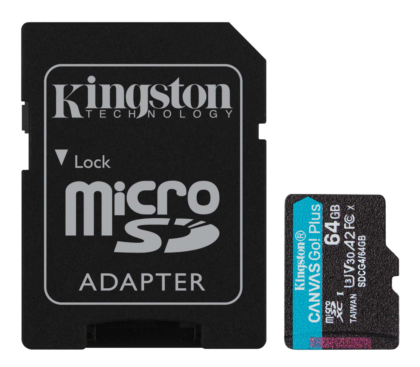 Карта памяти Kingston MicroSDXC 64GB Canvas Go! Plus G4 UHS-I U3 V30 A2, с SD-адаптером