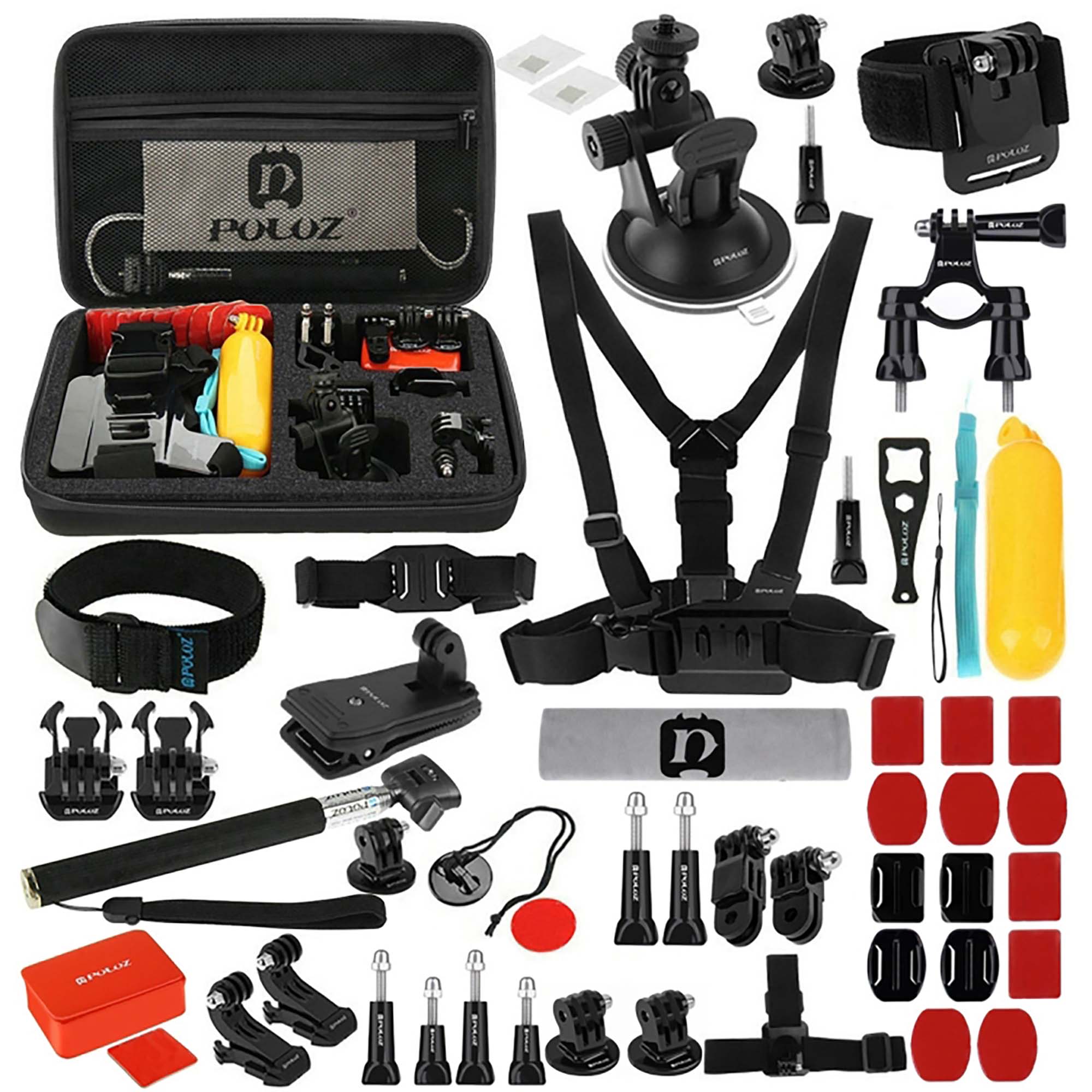 Комплект аксессуаров Puluz PKT09 Accessories Combo Kit, 53 в 1, для экшн-камер в кейсе, черный