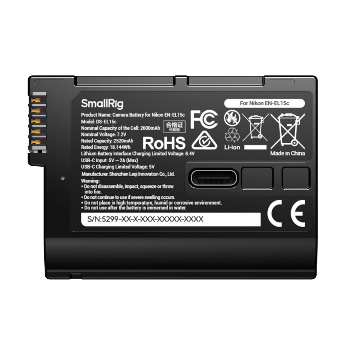 Аккумулятор SmallRig 5299 EN-EL15c c индикатором заряда и разъемом USB-C