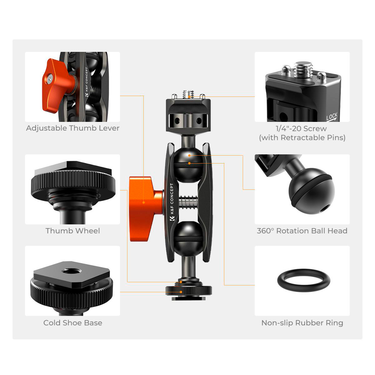 Кронштейн Magic Arm K&F Concept MS27, Arri 1/4" / крепление в башмак, до 2 кг