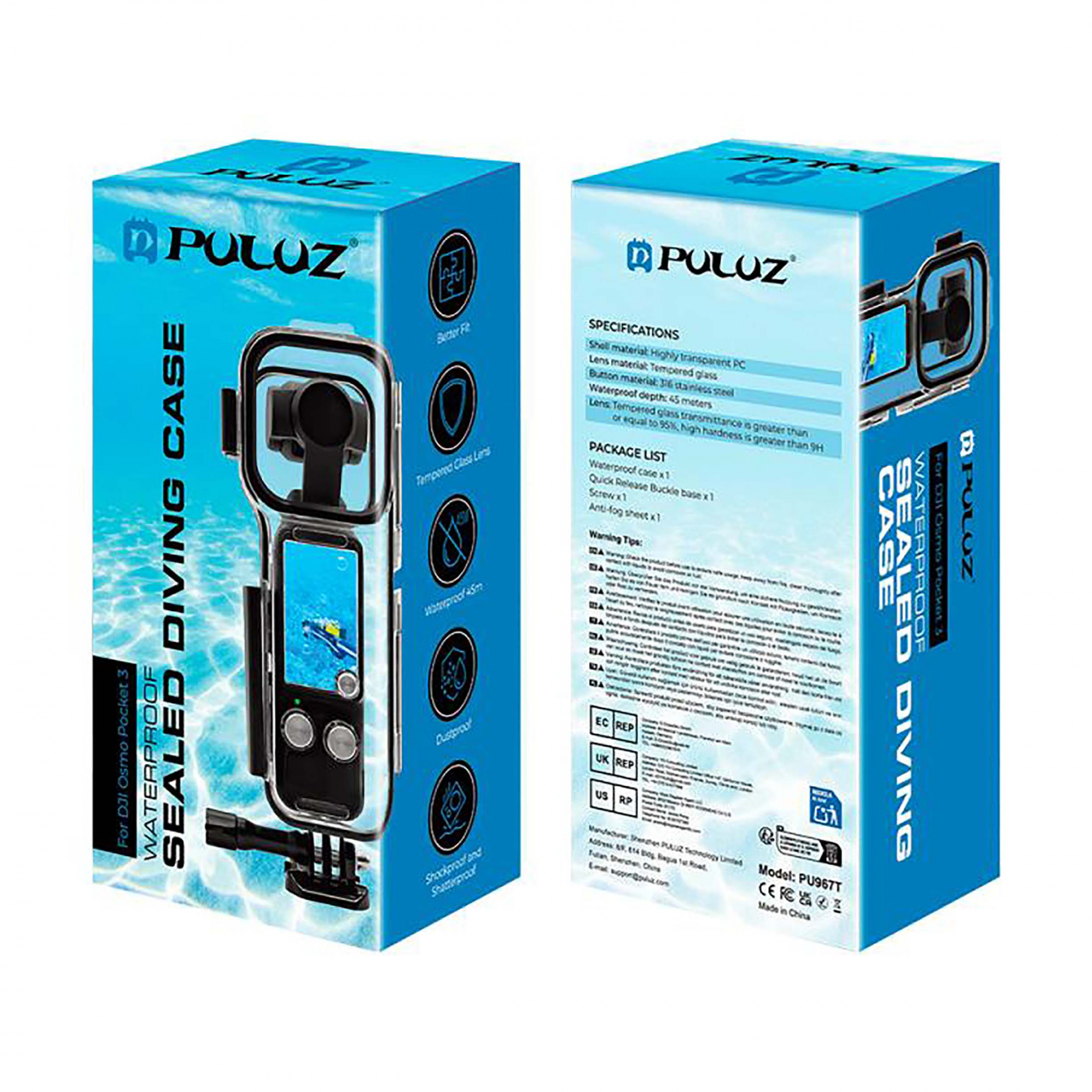 Защитный кейс Puluz PU967T Waterproof Housing Case, для DJI OSMO Pocket 3, водонепроницаемость 45м